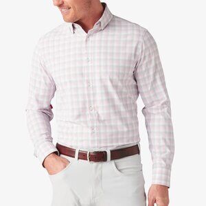 Mizzen + Main Pink/Grey/White Triple Plaid Trim Fit Long Sleeve Dress Shirt